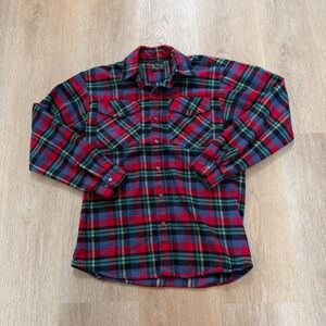 Vermont Flannel Co Plaid Button Down Shirt Mens Small Red Blue Heavy Cotton USA